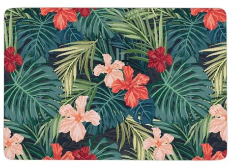 Hawaiian Plants and Hibiscus Flowers Indoor Door Mats Entrance Carpets Coral Fleece Decorative Carpets