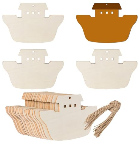 Noah's Arche Form Holz Handwerk Ausschnitt Wandkunst unlackierte Ornamente für Weihnachten, Urlaub, Party, Türhänger, Heim-Party-Dekoration, 20 Stück