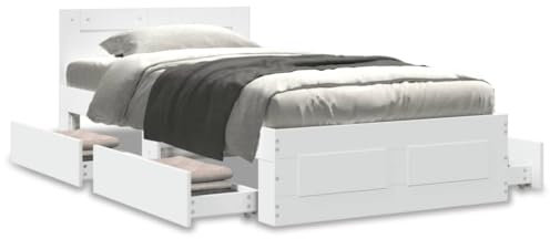 Brokky Bed Frame with Headboard White 90x190 cm Single Engineered Wood,Platform Bed Frame,For Adults,Kids,Teenagers,Underbed Storage Space,Easy Assembly