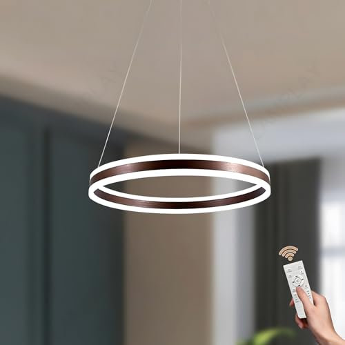 LAMPLAY Runde Moderne LED-Pendelleuchte, 1 Braun Ring-Kronleuchter, Dimmbar Mit Fernbedienung 3000K-6000K Deckenleuchte, Höhenverstellbar, Foyer, Wohnzimmer, Schlafzimmer, Esszimmer(Ø40cm)