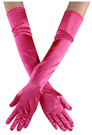 Opera Dance Finger Gants longs en satin pour femme avec poche Rose vif Taille unique
