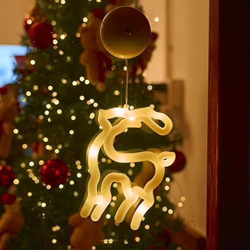 TETSMG Weihnachtsbeleuchtung Fenster, Weihnachtsdeko Fenster Beleuchtet, LED Weihnachtsdeko Innen Fenster Batteriebetriebene, Led Fensterdeko Weihnachten Fensterbeleuchtung (Elch Warmweiß)