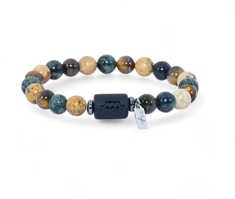 Raffici Zodiac Sign Constellation Gemstone Bracelet Personalized Stretch Bracelet with Natural Healing Stones Anxiety Relief Birthday Christmas Gift for Men and Women