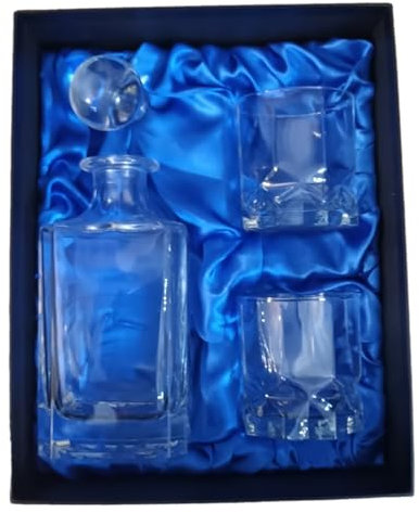County Engraving Personalised Plain Panel Crystal Decanter and 2 Tumbler Gift Set (324ml Geometric Base)