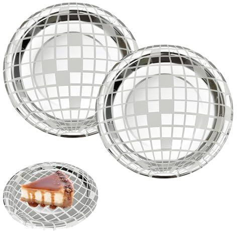 Bliceon 25 Pcs Silver Disposable Disco Ball Plates - 7 Party Plates for 70s Disco Theme, Bachelorette, Weddings, Birthdays and Decorations - for Festive Celebrations