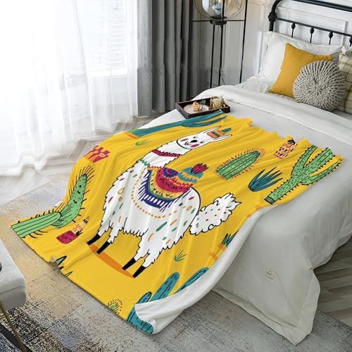 Decke mit Cartoon-Alpaka Lleichte und warme, Flauschige Decken für Schlafzimmer, Wohnzimmer, Bett, Sofa, Couch, Camping-Geschenk (Pflanze Alpaka, 100x130cm)