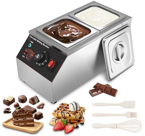 MOOTACO Schokolade Schmelztiegel, Temperiergerät Schokolade Temperiermaschine mit 2 Töpfen Kommerzielle Elektrische Schokolade Schmelzgerät Edelstahl, 2x1/6 GN Behälter Schokolade Schmelzmaschine Topf
