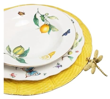 JTKSSCS Porzellan Teller Zitrone Muster Keramik Abendessen Steak Platte Schüssel Küche Besteck Obstschale Zucker Schüssel Gerichte(10.5 inches)
