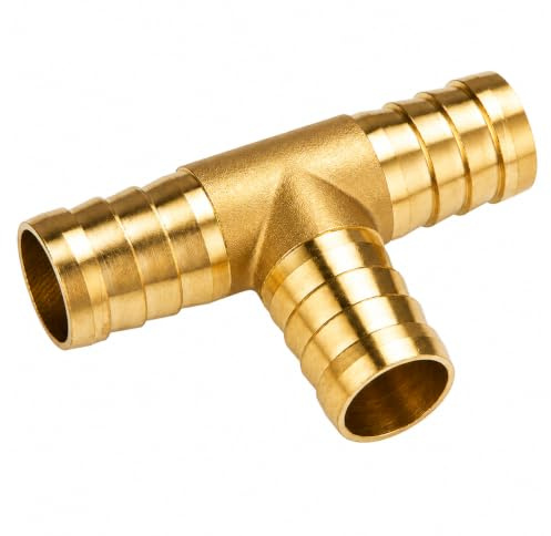 QZKJQDD 19mm 3 Wege Messing Schlauchverbinder, T stück Wasseranschluss, T-Schlauchverbinder, T förmige Messing Fittings für Luft Gas Wasser Kraftstoff (1 Stück)