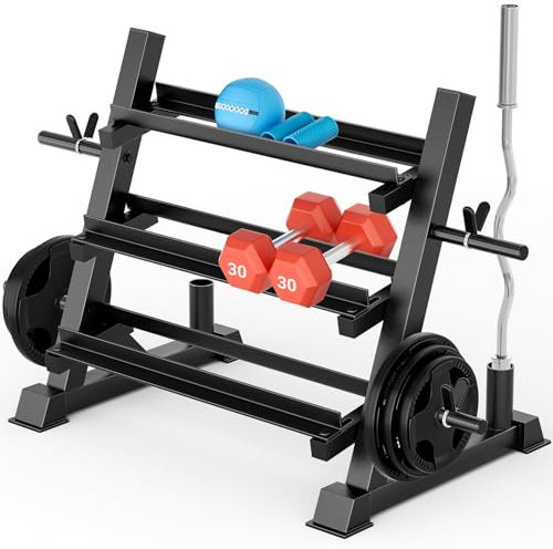 YOLEO Upgraded Dumbbell Rack, 1100LBS/500KG Capacity Weight Rack for Dumbbells, Barbells, Kettlebells, 3-Tier Adjustable Weight Stand, Compact Weight Organizer for Home Gym (Rack Only)
