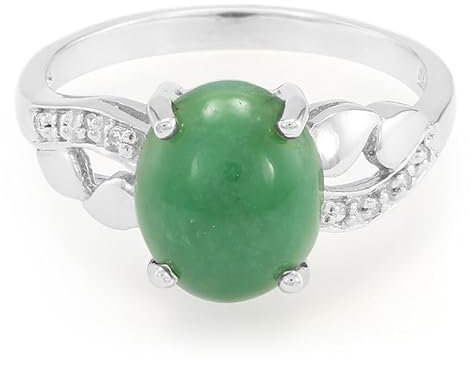 Cavill Chrysopras Ring Silber 925 mit ovalem 1,98 ct australischem Chrysopras und 8 funkelnden Zirkonen, eleganter Damenring aus Sterlingsilber in Größe 16, edler grüner Edelstein-Schmuck