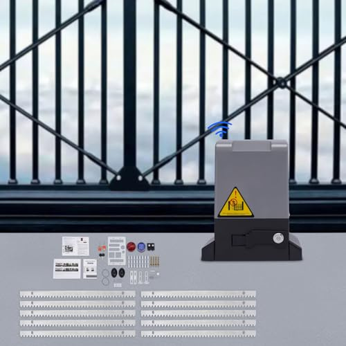 Schiebetorantrieb Set 370W Garagentorantrieb mit 2 Fernbedienungen & Drahtloses Codeschloss, Schiebetoröffner mit Infrarot-Sensor Hardware-Sicherheitsset für Hotelbis, Fabrik, Schulen, Private Höfe