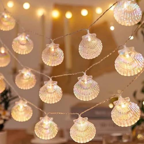 Timasser Lichterkette Meerestiere, 3M 20LED Lichterkette mit Batterie Maritime Deko Outdoor Lichter kette Kugeln Innen für Garten Hochzeits Zimmer Deko Partys (Muschel-Modell)
