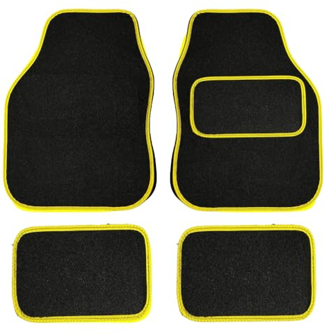 PRIME CAR MAT - Car Floor Mats for Universal Car or Van Tailored Heavy Duty Car Floor Mats 4PC Set Non Slip Carpet (YELLOW EDGING)