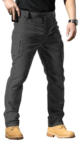 PIDO YOGA Men's Stretch Tactical Pants Waterproof Ripstop Fabric Cargo Pants Lightweight Casual Hiking Outdoor Work Pants (No Belt),Dark Gray