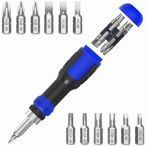 Multi-bit Screwdriver, 13-in-1 Screw Driver Adjustable Mini Screwdriver Set Multitool All in One with Torx Security, Phillips, Hex, Flat Head, Square and 1/4 Nut Driver (Red)