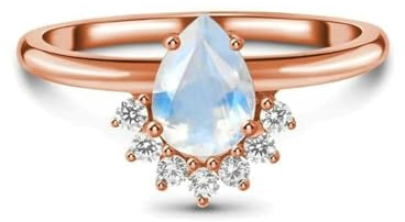 Freundschaftsringe Freundinnen, Freundschaftsringe Damen Birnenförmiger Mondstein und Diamant 18K Rosegold Größe 61 (19.4)
