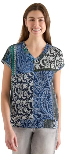 Damen T-Shirt mit V-Neck und Patchwork-Print
