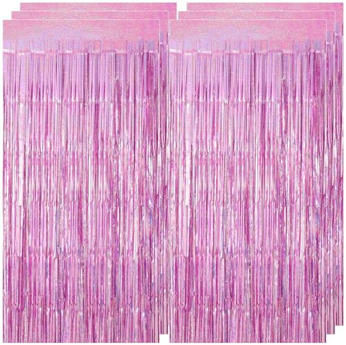 SJUNJIE 6 Lametta Vorhang Rosa Glitzervorhang Lametta 1m x 2m Disco Deko | Vorhang Lamettavorhang Glitzervorhang Lametta für Disco Dance Fotowand Party Karneval Geburtstag Dekoratio