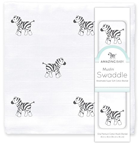 Amazing Baby von SwaddleDesigns, Tolles Pucktuch aus Baumwoll-Musselin, Zebra, Schwarz, 116 x 116 cm