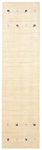 carpetfine Wollteppich Gabbeh Uni Läufer Weiß 80x350 cm | Moderner Teppich für Wohn- und Schlafzimmer