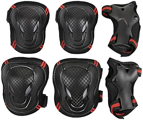 Schutzausrüstung Set für Jugendliche Erwachsene Schoner Set mit Handgelenkschoner Knieschoner Ellenbogenschoner Schützer Set für Junge Mädchen Damen Herren Protektoren Set für Skateboard Roller L