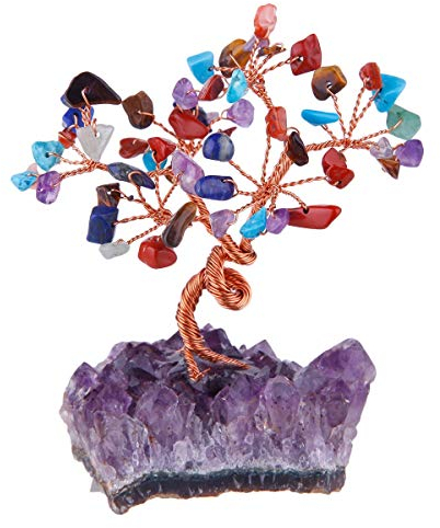 KYEYGWO Geld Baum umwickelt auf Crystal Base Bonsai Skulptur Figur für viel Glück