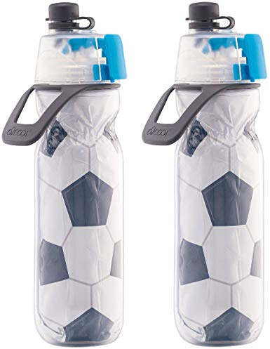 O2COOL Arctic Squeeze Insulated Mist 'N Sip Water Bottle | 2 Pack- 20 oz Sport Series | BPA Free, 2-in-1 Mist and Sip Function w/No Leak Pull Top Spout (Soccer 2 PK) | Yes