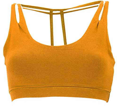 GURU SHOP Goa Psytrance Bikini Top, Goa Top, Pixi Yoga Bra - Kurkuma, Damen, Baumwolle, Size:M/L