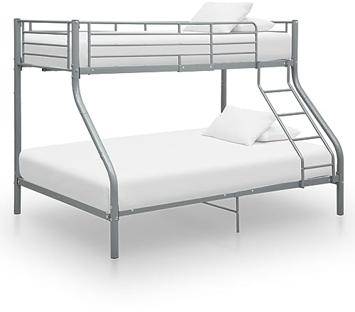 vidaXL Etagenbett Stockbett Bettgestell Metallbett Bett Hochbett Kinderbett Doppelstockbett Schlafzimmerbett Grau Metall 140x200cm 90x200cm