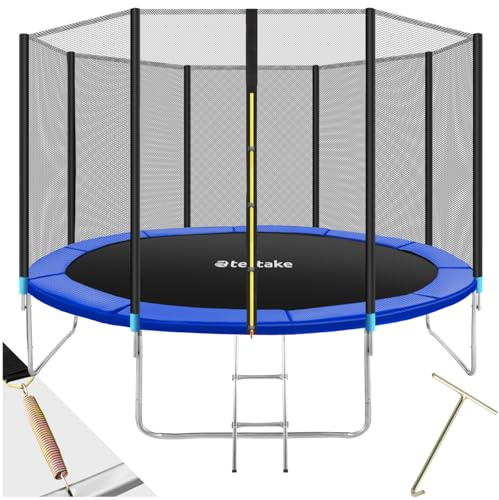 tectake® Trampoline de Jardin Extérieur Ø 396 cm Trampoline Rond avec Échelle, Filet de Protection & Tour rembourré, Enfants Adultes Certifié GS pour Une Sécurité Maximale