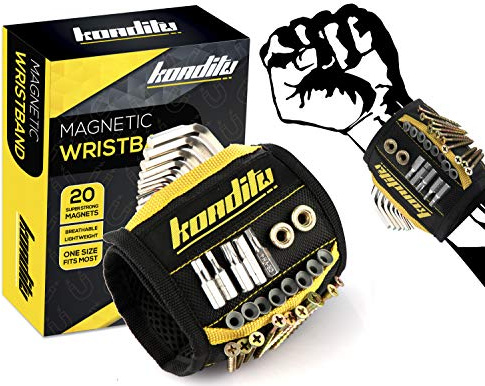 KONDITU - Professionelles Magnetarmband mit *20* Super starke Magnete und 2 Taschen für Schrauben, Nägel, Bohrer, DIY Handwerker Werkzeug (Beste Geschenk für Männer, Frauen, Ehemann, Vater, Papa)