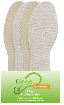 MADE IN GERMANY 2 Paar All Season Sohlen für Schuhe aus Frottee Gr. 40/41 - Fußkomfort durch 100% reines Baumwoll-Frottee auf Naturlatex
