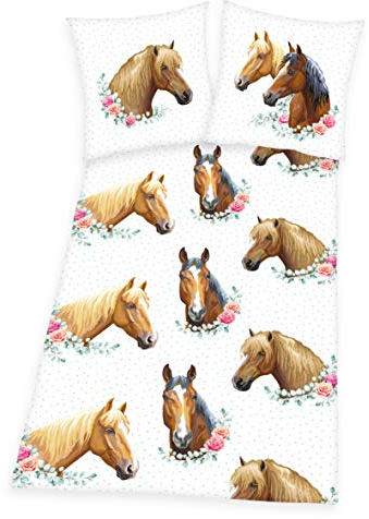 Herding Bettwäsche-Set, Pferd-Wendemotiv, Kopfkissenbezug 80 x 80 cm, Bettbezug 135 x 200 cm, Mit Knopfverschluss, Baumwolle/Renforcé