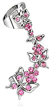 Treuheld® Ear Cuff Ohrstecker mit Schmetterling | 2 Farben [02.] - linkes Ohr - Kristalle: pink