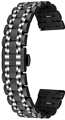 Kai Tian 20mm Gebürstet Poliert Edelstahl Uhrenarmband für Frauen Männer Verjüngt Ersatzarmband Schnelle Veröffentlichung Schwarzes Silber