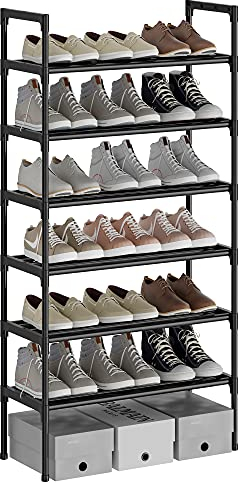 AcornFort® S-534 6 Ebenen Stöckiges Schwarz Verstellbare Schuhablagen Schuhaufbewahrung Hohes Schuhregal Organizer Regal Halteständer für 18 Paar Schuhe, 56 x 30 x 110 cm,Extra Robuste Bauweise