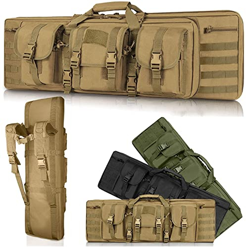 SJASD Gewehrtasche 2 langwaffen,Lange Jagdtasche,waffentasche für langwaffen,mit Doppelfach & 3 Große Zubehör Beutel,für Outdoor Tactical Gewehr,Khaki,93cm