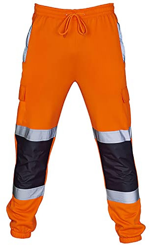 Pekoi Tuta da Uomo ad Alta visibilità Tuta con Cappuccio Riflettente di Sicurezza Giacca con Nastro Riflettente Pantaloni della Tuta Pantaloni Abbigliamento da Lavoro Tuta da Esterno