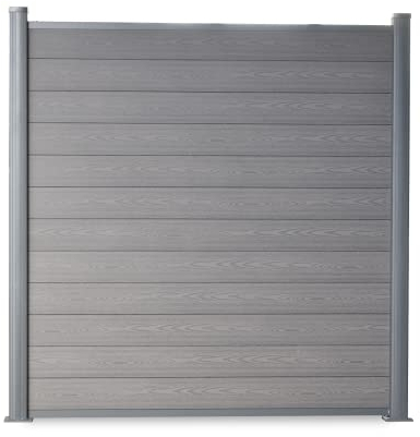 wpc sichtschutzzaun l sichtschutz zaun holz optik I Gartenzaun Komplettset Aluminiumpfosten I zum Einbetonieren I Grau (1x Feld, Pfosten zum Aufschrauben)