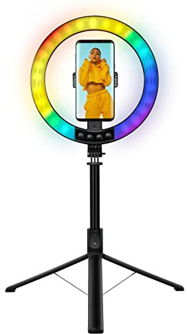 LogiLink AA0156 - LED Ringlicht/Ring Light (Ø 25 cm) mit Smartphone Halterung, 26-RGB-Farbmodi und 95 LEDs für professionelle Videos und Bilder, mit Stativ + Fernbedienung