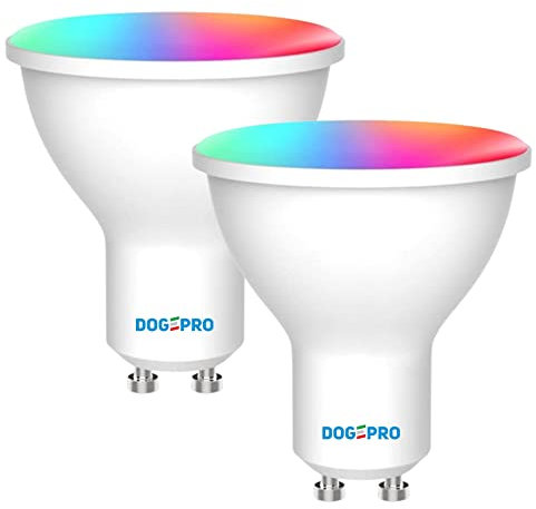 DogePro 2 x GU10 LED Strahler 6 W Smart Beacon Bluetooth (kein WLAN), intelligent, RGB mehrfarbig + CCT Warm- und Kaltweiß, dimmbar, 450 Lumen, Steuerung mit App, Tuya, Smart Life
