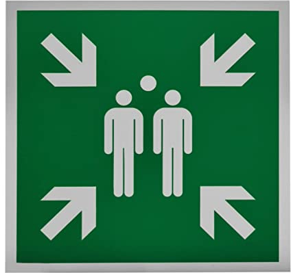 Hinweisschild „Sammelstelle“ - 20,0 x 20,0 cm - Hart-PVC - Fluchtwegschilder nach Norm - DIN EN ISO 7010 E007 - ASR A1.3 E007 - Betriebsausstattung24®