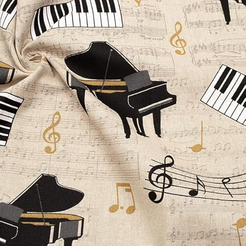 STOFFKONTOR Dekostoff bedruckt Halbpanama Leinen Optik Piano - Öko-Tex Standard 100 - Meterware, Farbe Natur - zum Nähen von Tischwäsche, Kissen, Vorhängen, Dekoartikeln uvm.