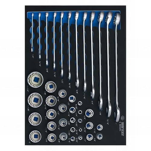 KING TONY Módulo espuma + PP 40 piezas Llaves combinadas pulgadas 1/2+1/4, für Profis und Heimwerker, perfekt für Werkstatt & Reparatur, mit Ref. 99040SRV