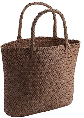 Jufjsfy Lässige Stroh Sack Natürlicher Wicker Handtasche Frauen Geflochtene Handtasche Für Garten Handgefertigte Gewebtes Rattan
