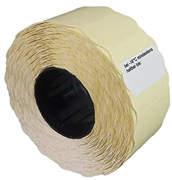 10 Rollen Preisetiketten 26x12 weiss Tiefkühl Aufdruck: bei -18°C mindestens haltbar bis | 15.000 Etiketten | Preisauszeichner Etiketten | HUTNER