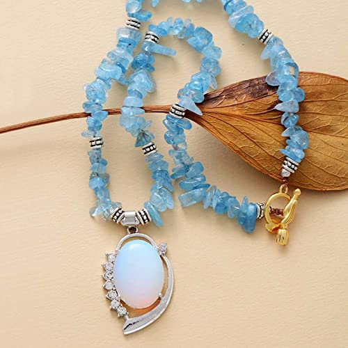 Damen Anhänger Halsband Charm Halskette Naturstein Perlenkette Kurze Halskette Modeschmuck Zubehör,Aquamarin