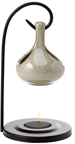 mtb more energy Deko Duftlampe ''Teardrop'' aus Metall mit hängender Keramikschale - grau - Höhe 19 cm - Dekoration Duftlicht Aromalampe Teelichthalter