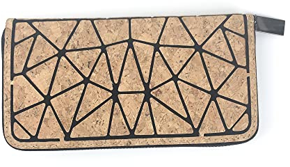 Vegane geometrische Kork-Geldbörse für Damen und Mädchen, dreifach gefaltet, minimalistisch, schmal, Kartenhalter, umweltfreundlich, Kork, Weihnachtsgeschenke, Reißverschluss